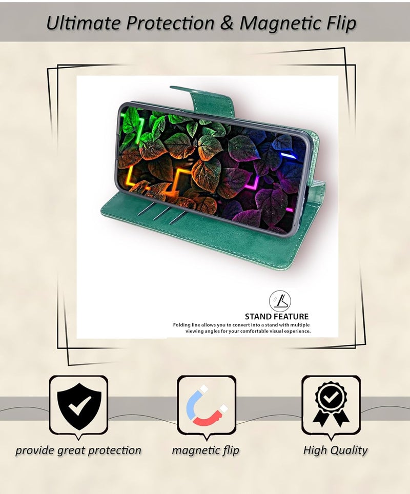 SBMS Flip Cover for Samsung Galaxy A17 5G / Samsung Galaxy F17 5G Back Cover Case with Magnatic Closure | Inbuilt Stand | Card & Money Pocket (MatGreen) - Image 3