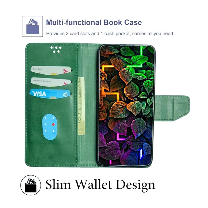 SBMS Flip Cover for Samsung Galaxy A17 5G / Samsung Galaxy F17 5G Back Cover Case with Magnatic Closure | Inbuilt Stand | Card & Money Pocket (MatGreen) - Image 4