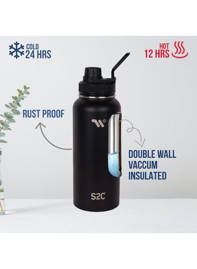 S2C Stainless Steel Water Bottle 1L,32oz Double Wall Vacuum Insulated Water Bottle, BPA Free Water Bottle for Kids School with Spout Lid - Thermos Water Flask for Hot Water, Water Bottles (BLACK) - Image 2