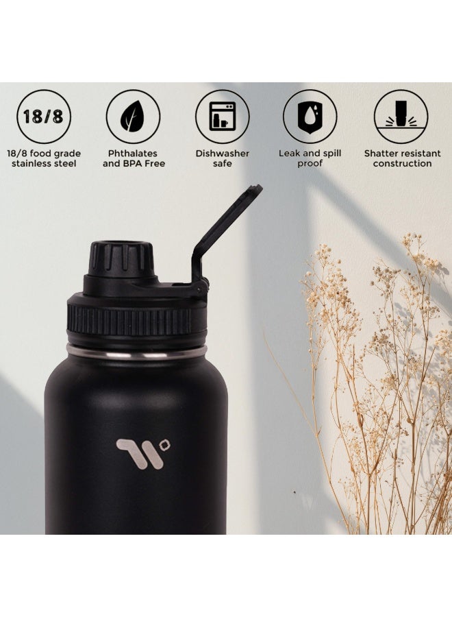 S2C Stainless Steel Water Bottle 1L,32oz Double Wall Vacuum Insulated Water Bottle, BPA Free Water Bottle for Kids School with Spout Lid - Thermos Water Flask for Hot Water, Water Bottles (BLACK) - Image 3