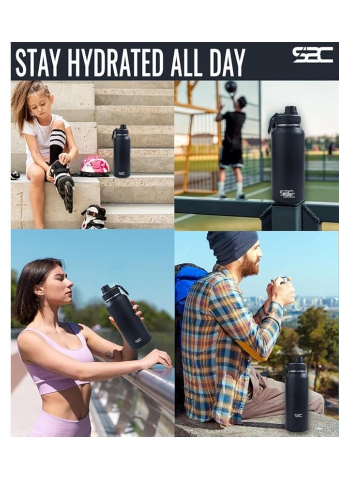 S2C - S2C Stainless Steel Water Bottle 1L,32oz Double Wall Vacuum Insulated Water Bottle, BPA Free Water Bottle for Kids School with Spout Lid - Thermos Water Flask for Hot Water, Water Bottles (BLACK) - Image 1