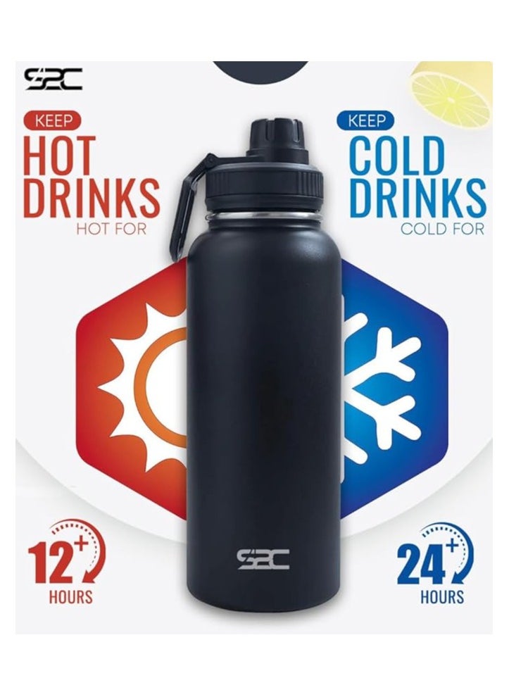 S2C - S2C Stainless Steel Water Bottle 1L,32oz Double Wall Vacuum Insulated Water Bottle, BPA Free Water Bottle for Kids School with Spout Lid - Thermos Water Flask for Hot Water, Water Bottles (BLACK) - Image 1