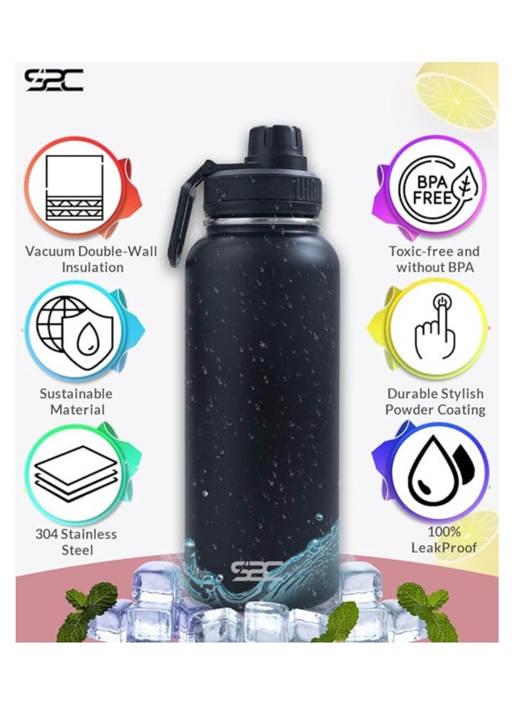 S2C - S2C Stainless Steel Water Bottle 1L,32oz Double Wall Vacuum Insulated Water Bottle, BPA Free Water Bottle for Kids School with Spout Lid - Thermos Water Flask for Hot Water, Water Bottles (BLACK) - Image 1