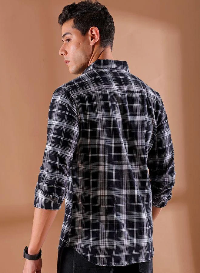 ذا انديان كراج كو Men Slim Fit Checkered Full Sleeves Cutaway Collar Casual Shirt