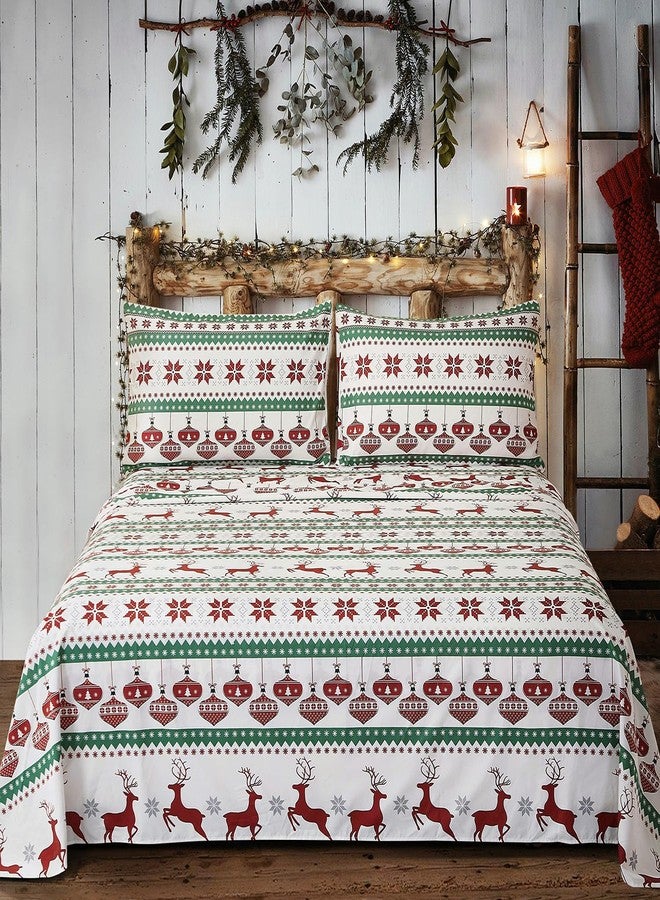 Vaulia Soft Microfiber Sheets, Print Christmas Holidays Pattern, 4-Piece Set (1 Fitted Sheet 1 Flat Sheet 2 Pillowcases), Green and Red Color Reindeer, King Size - Image 2