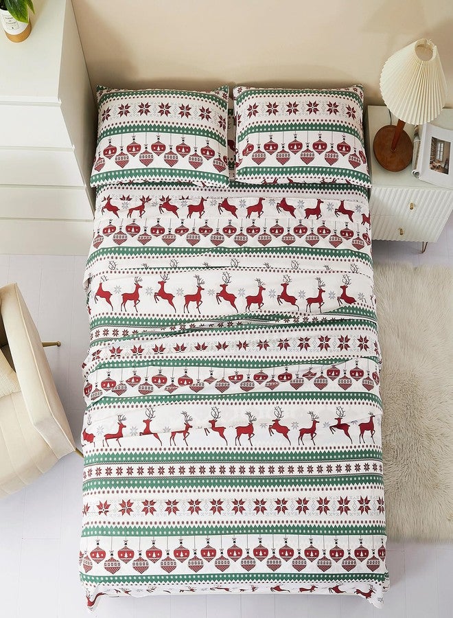 Vaulia Soft Microfiber Sheets, Print Christmas Holidays Pattern, 4-Piece Set (1 Fitted Sheet 1 Flat Sheet 2 Pillowcases), Green and Red Color Reindeer, King Size - Image 3