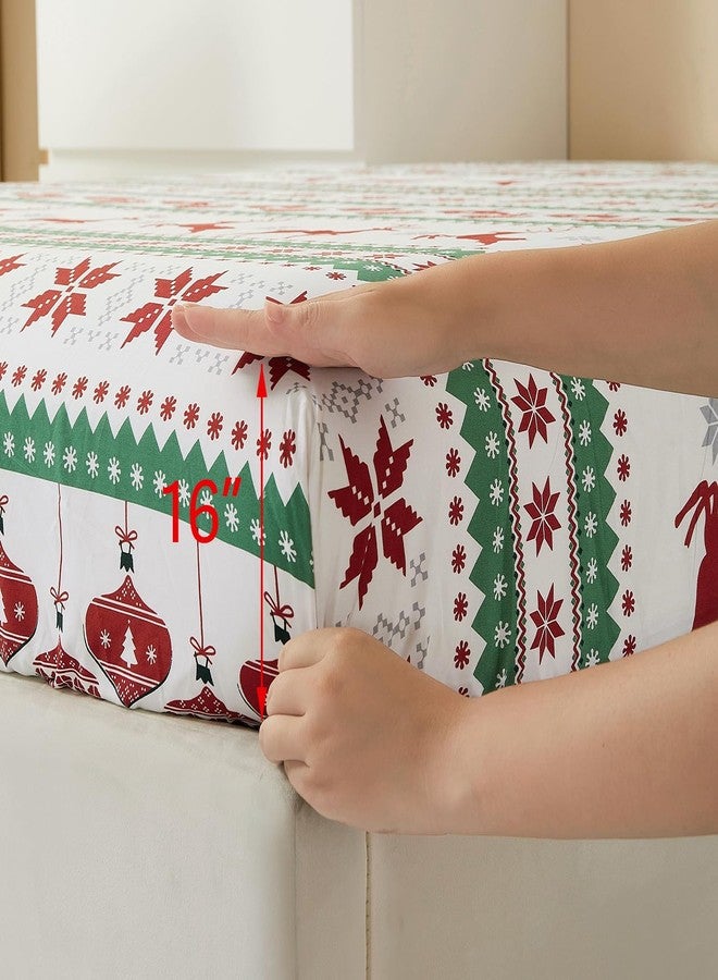 Vaulia Soft Microfiber Sheets, Print Christmas Holidays Pattern, 4-Piece Set (1 Fitted Sheet 1 Flat Sheet 2 Pillowcases), Green and Red Color Reindeer, King Size - Image 5