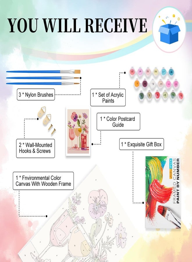 Camocin Framed Paint by Numbers Kit for Adults - Cocktail Paint by Numbers with Frame for Beginner, Flowers Acrylic Adult Painting by Number Kits on Canvas Framed for Gift Decor 8 x 12 Inch - Image 4
