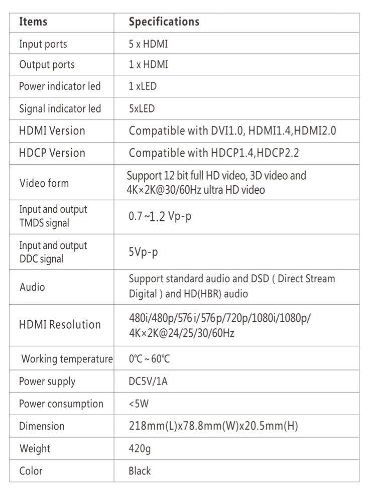 لينكينج مفتاح HDMI خمس مداخل إلى مخرج واحد بدقة 4K بسرعة 60 هرتز موديل LKV501-V2.0 - Image 3