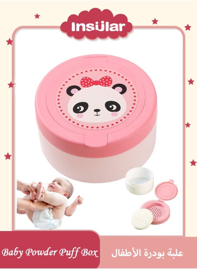 insular Baby Powder Puff Box, 1 Pack Fluffy Puff with Moisture-Proof Sealed Container,  Anti-Slip Comfort Grip for Baby Talcum/Body Powder, Multi-Use for Infant Skin Care & Women Loose Powder (Pink Panda) - Image 1