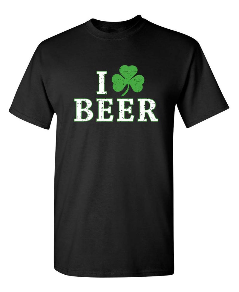 Feelin Good Tees I Clover Beer St Patrickâ€™s Day T Shirt | St Pattys Shirt Apparel for Men | Lucky Green Holiday Top | Printed in The USA Novelty T Shirts Lucky Celebration Style S Black - Image 1