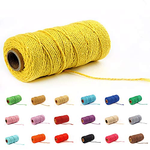 Eqarp Macrame Cotton Cord 2mm 109 Yard Cotton Rope Colored Craft Cord for DIY Crafts Plant Hangers (Yellow) - Image 1