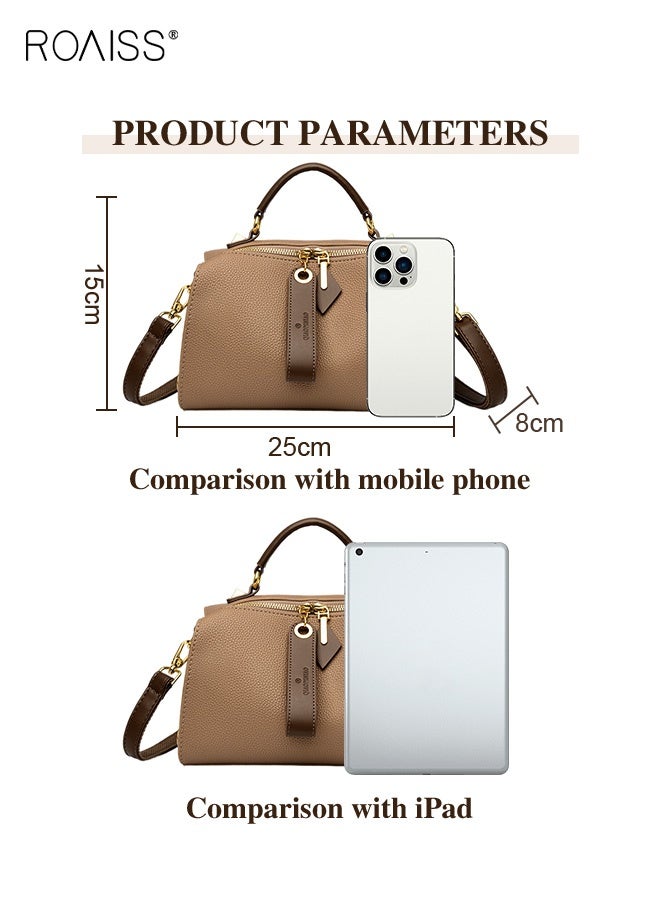 roaiss Women's New Fashion Bags Soft Leather Simple Classic Crossbody Bag Double Layer Compartment Zippers Closure Handbag Boston Bag  - Image 3