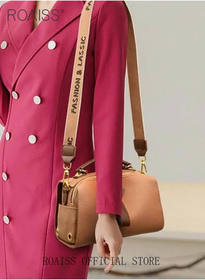 roaiss - Women's New Fashion Bags Soft Leather Simple Classic Crossbody Bag Double Layer Compartment Zippers Closure Handbag Boston Bag - Image 1