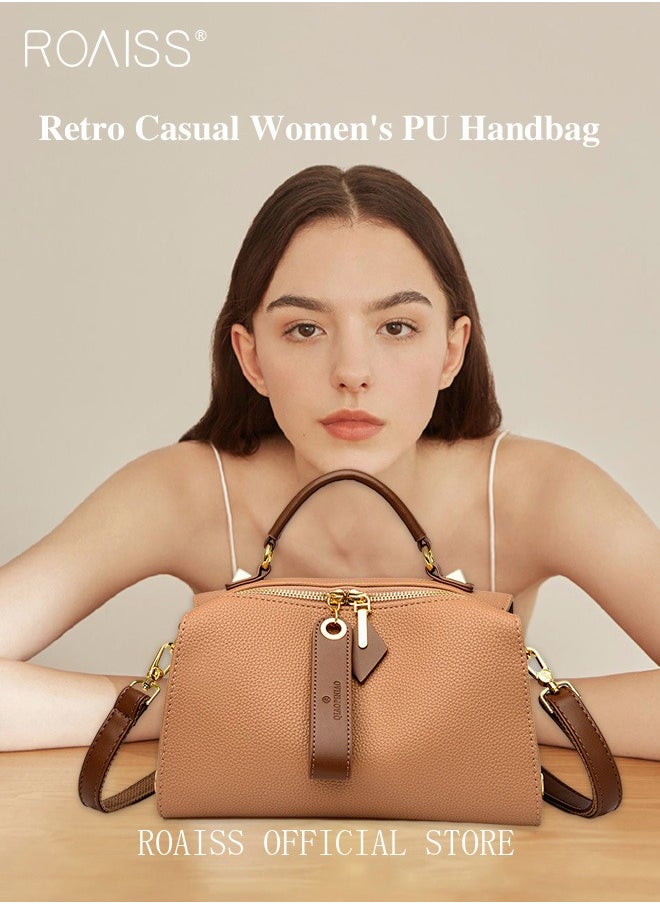 roaiss - Women's New Fashion Bags Soft Leather Simple Classic Crossbody Bag Double Layer Compartment Zippers Closure Handbag Boston Bag - Image 1