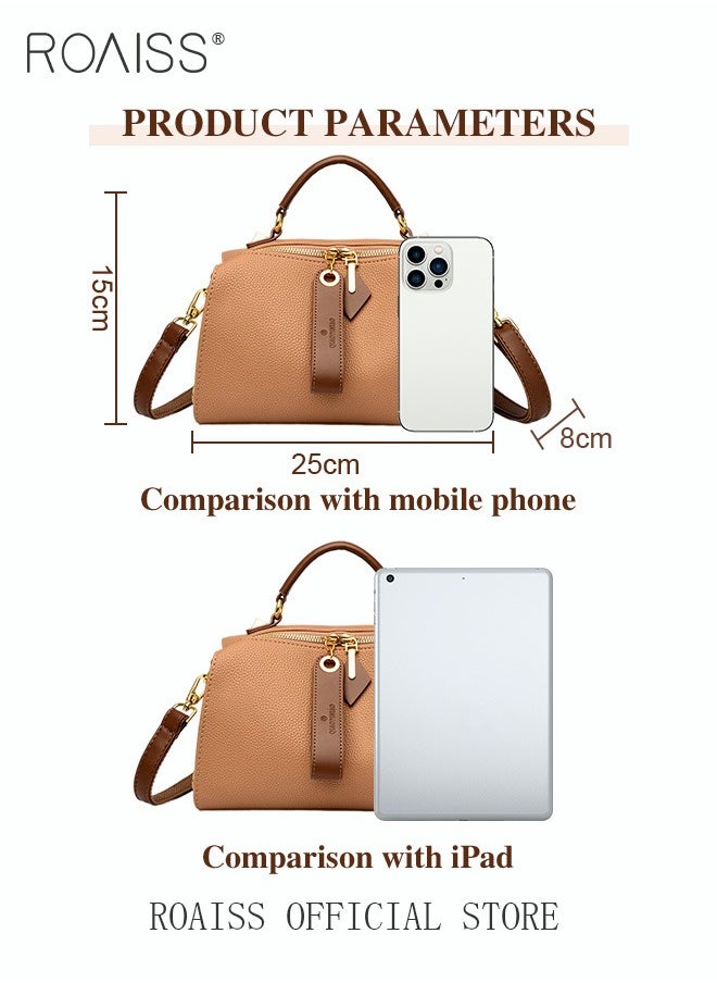 roaiss - Women's New Fashion Bags Soft Leather Simple Classic Crossbody Bag Double Layer Compartment Zippers Closure Handbag Boston Bag - Image 1