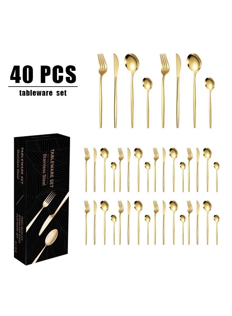 MHD 40-Piece Stainless Steel Knife Fork Spoon Full Set Silver for Home Office Restaurant Hotel Silver  - Image 1