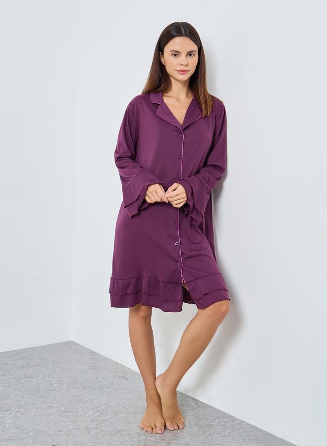 Styli Contrast Piping Ruffle Detail Nightshirt Dress - Image 2