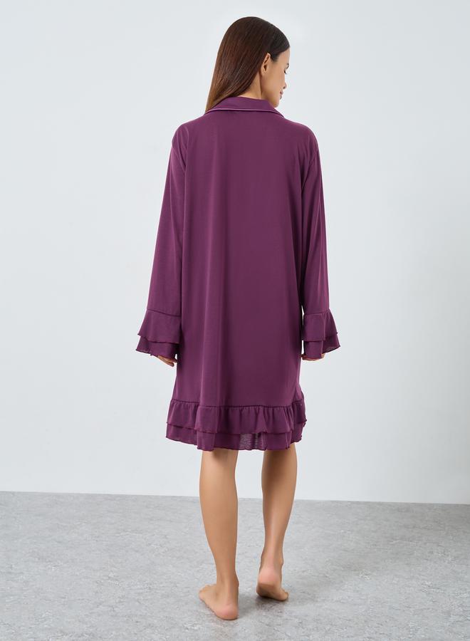 Styli Contrast Piping Ruffle Detail Nightshirt Dress - Image 4