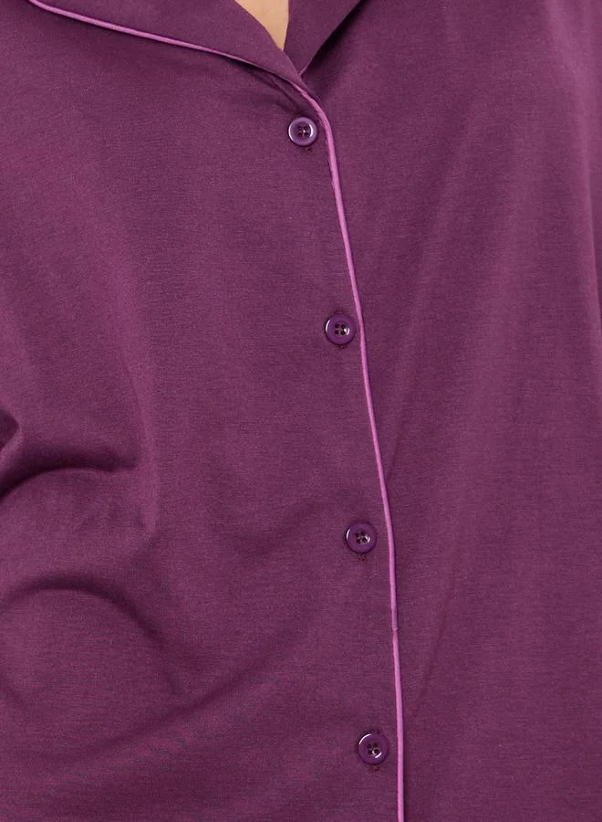 Styli Styli Contrast Piping Ruffle Detail Nightshirt Dress