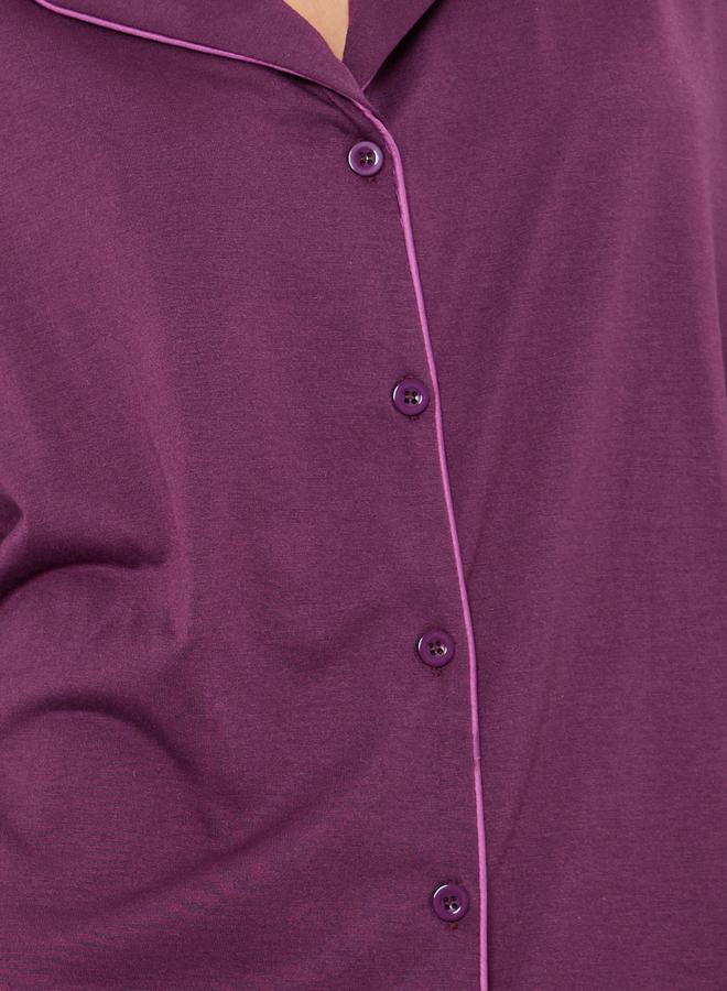 Styli Contrast Piping Ruffle Detail Nightshirt Dress - Image 3