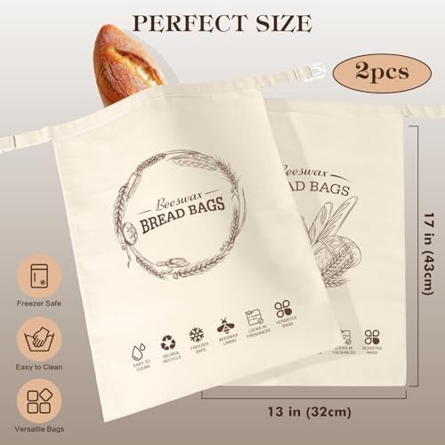 Aofmee Beeswax Bread Bags for Homemade Bread & Sourdough, 2 Pack Reusable Sourdough Bags, XL Natural Cotton Beeswax Bag, Fresh Keeping Extra Large Food Storage Cloth Bag for Gift Giving - Image 3
