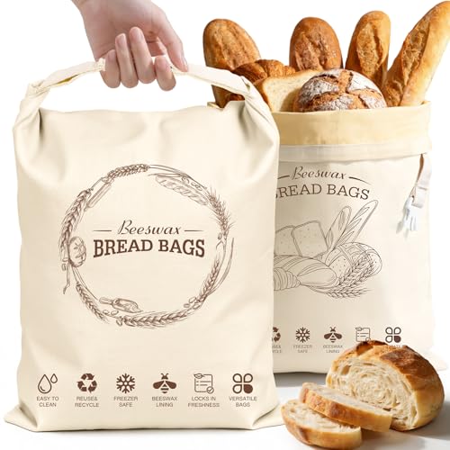 Aofmee Beeswax Bread Bags for Homemade Bread & Sourdough, 2 Pack Reusable Sourdough Bags, XL Natural Cotton Beeswax Bag, Fresh Keeping Extra Large Food Storage Cloth Bag for Gift Giving - Image 1
