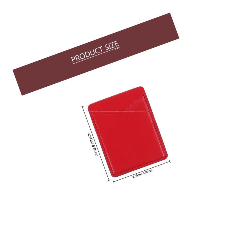 2Pcs Red PU Adhesive Card Holder For Smartphone Back Pocket Wallet Travel Use - Image 3