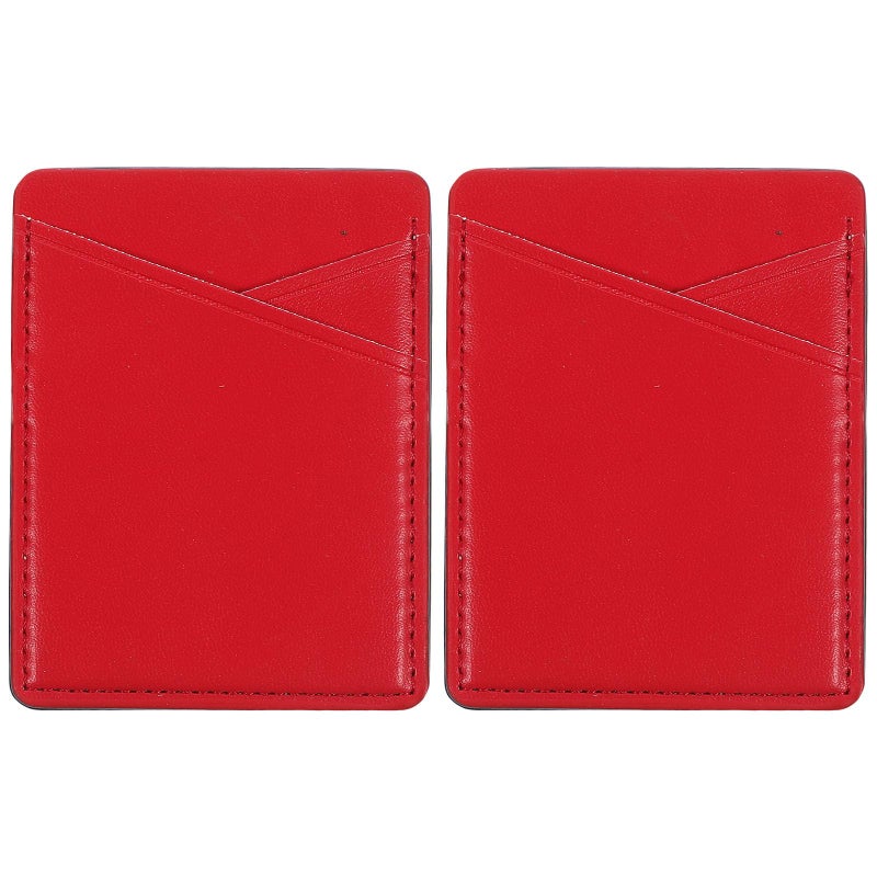2Pcs Red PU Adhesive Card Holder For Smartphone Back Pocket Wallet Travel Use - Image 2