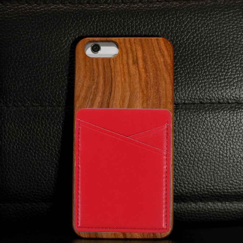 2Pcs Red PU Adhesive Card Holder For Smartphone Back Pocket Wallet Travel Use - Image 5
