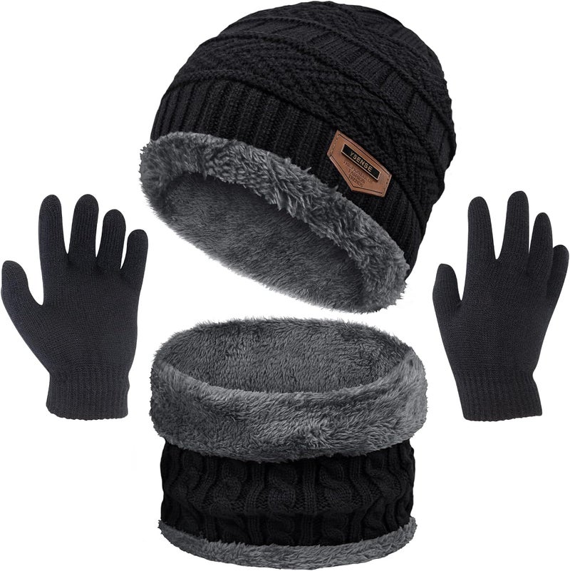 YSense 3 Pcs Boys Girls Winter Beanie Hat Scarf Gloves Set Thick Knitted Warm Toddler Winter Hat Mittens Neck Warmer for Kids - Image 1