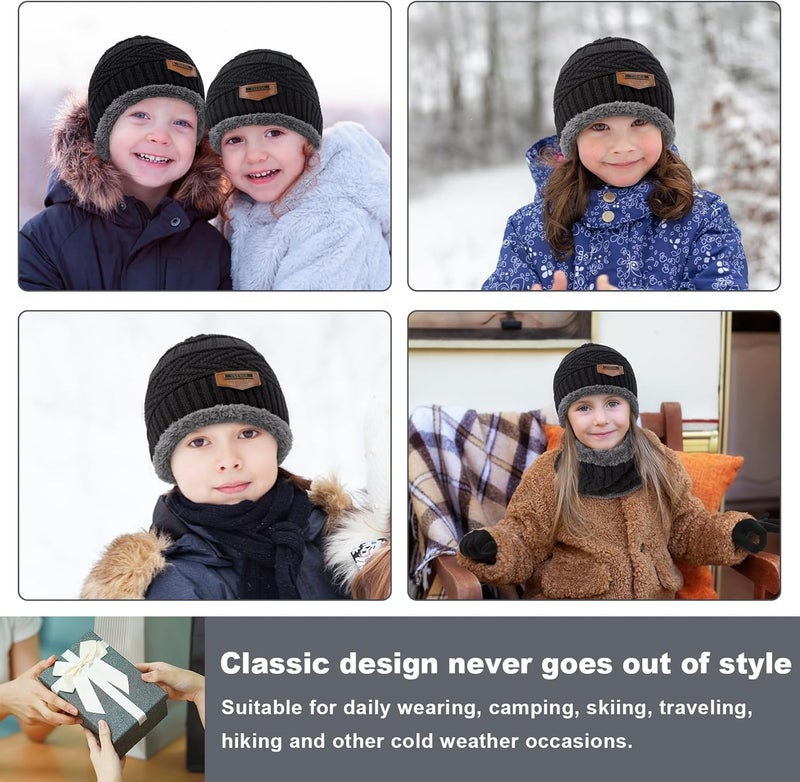 YSense 3 Pcs Boys Girls Winter Beanie Hat Scarf Gloves Set Thick Knitted Warm Toddler Winter Hat Mittens Neck Warmer for Kids - Image 4