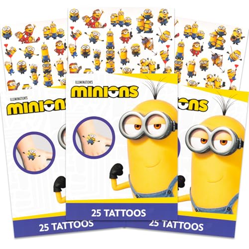 Despicable Me Minions Tattoos Party Favors Pack Bundle 75 Ct Minions Temporary Tattoos for Kids Boys and Girls Minions Party Supplies Minions Activity - Image 1