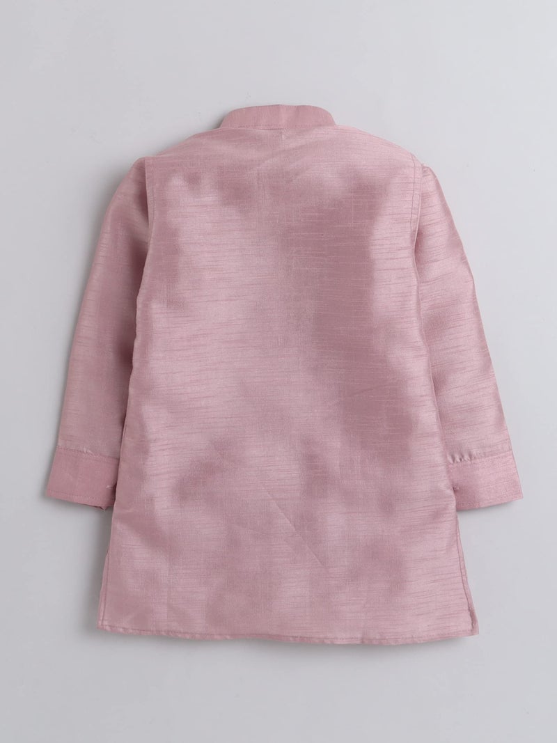 AHHAAAA Kids Ethnic Cotton Silk Blend Solid Nehru Modi Jacket Kurta & Pyjama Set For Boys 8104 (5-6 Years, Pink) - Image 3