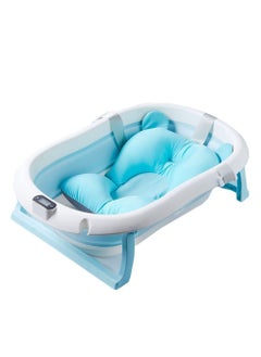 Arabest Baby Folding Bathtub, Foldable Baby Bathtub with Temperature Sensing,Portable Safe Shower Basin with Support Pad for Newborn/Infant/Toddler,Sitting Lying Large Safe Bathtub (Blue)  - Image 1