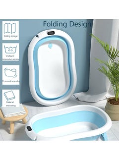 Arabest Baby Folding Bathtub, Foldable Baby Bathtub with Temperature Sensing,Portable Safe Shower Basin with Support Pad for Newborn/Infant/Toddler,Sitting Lying Large Safe Bathtub (Blue)  - Image 2