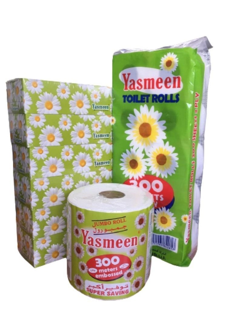 Yasmeen Facial Tissue 150sheets - Combo Offer with Yasmeen Toilet Roll and Kitchen Roll  - Image 1