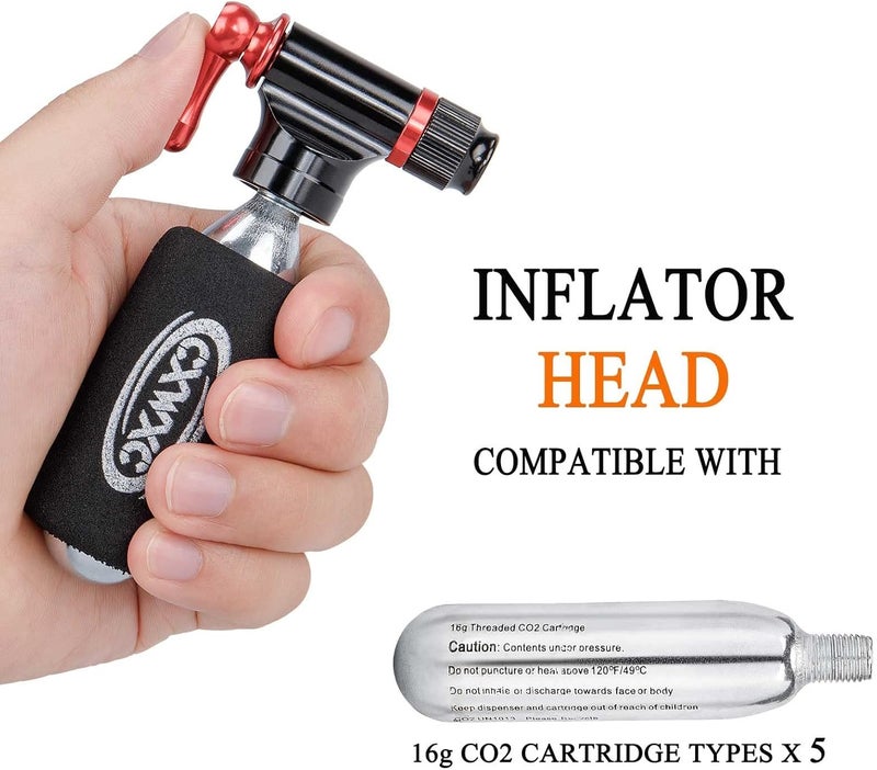Kadacha CO2 Inflator Kit with 5 X 16g CO2 Threaded Cartridges- Presta & Schrader Valve Compatible -Portable CO2 Bike Tire Pump Come with Glueles Repair Kit for Road & Mountain Bike - Image 2