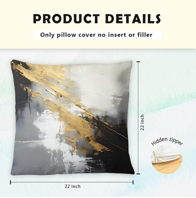 Supwhd Black and Gold Pillow Covers  Decorative Pillow Covers for Couch Bed Living Room  Abstract White Black and Gold Pillow Covers 22x22 Set of 2 - Image 5