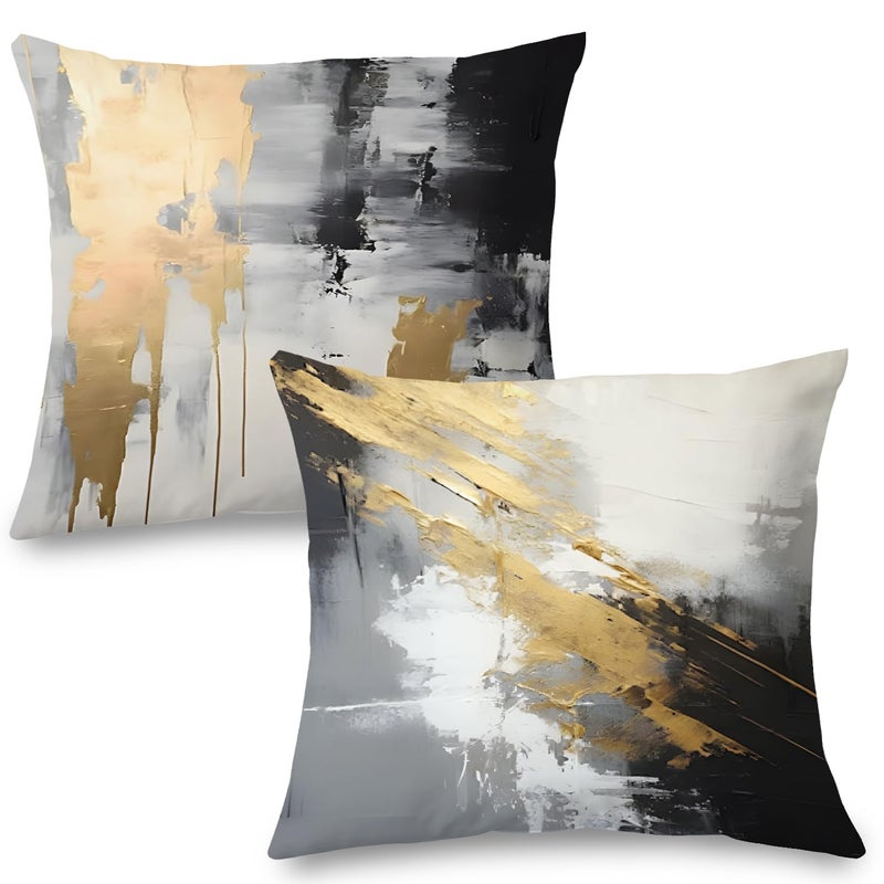 Supwhd Black and Gold Pillow Covers  Decorative Pillow Covers for Couch Bed Living Room  Abstract White Black and Gold Pillow Covers 22x22 Set of 2 - Image 1