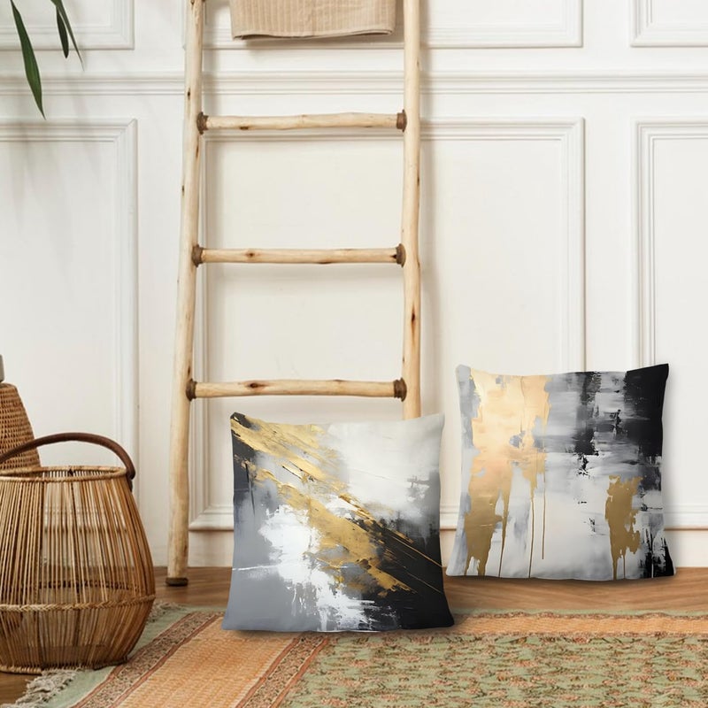 Supwhd Black and Gold Pillow Covers  Decorative Pillow Covers for Couch Bed Living Room  Abstract White Black and Gold Pillow Covers 22x22 Set of 2 - Image 3