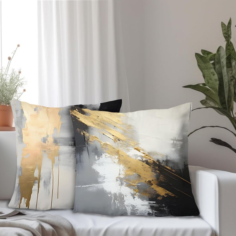 Supwhd Black and Gold Pillow Covers  Decorative Pillow Covers for Couch Bed Living Room  Abstract White Black and Gold Pillow Covers 22x22 Set of 2 - Image 2