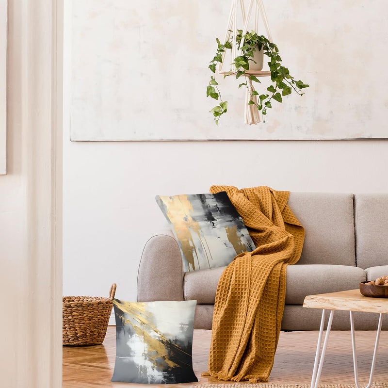 Supwhd Black and Gold Pillow Covers  Decorative Pillow Covers for Couch Bed Living Room  Abstract White Black and Gold Pillow Covers 22x22 Set of 2 - Image 4