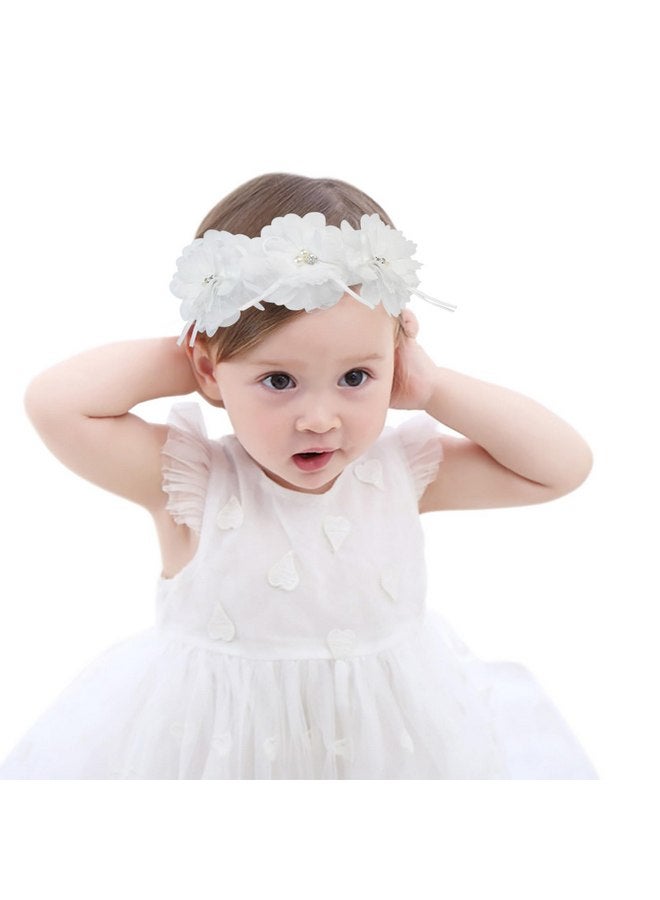Fmeida Flower Headband for Baby Girl Floral Headbands Crown Baptism Hairband White Hair Accessories - Image 1