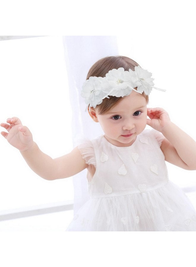 Fmeida Flower Headband for Baby Girl Floral Headbands Crown Baptism Hairband White Hair Accessories - Image 5