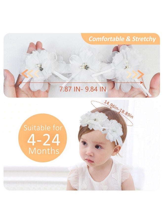 Fmeida Flower Headband for Baby Girl Floral Headbands Crown Baptism Hairband White Hair Accessories - Image 2