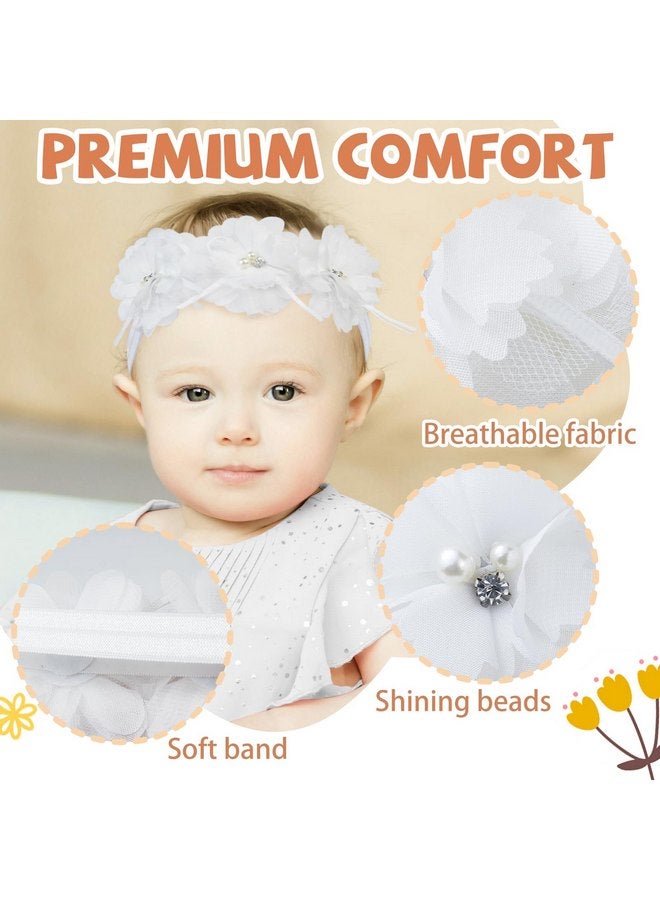 Fmeida Flower Headband for Baby Girl Floral Headbands Crown Baptism Hairband White Hair Accessories - Image 3