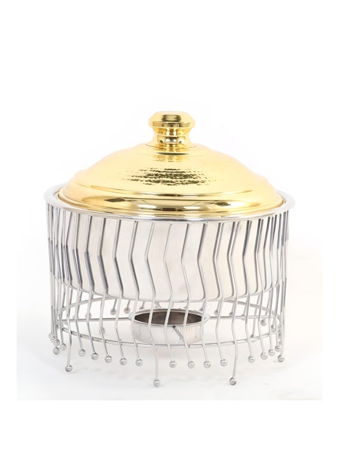 Cady One A luxurious 4-liter food warmer with a gold-plated stainless steel lid. Features an elegant design with a mesh metal base and a serving tray with a dedicated heating element underneath to keep food warm. Ideal for parties and banquets. - Image 2
