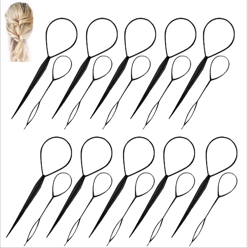 10 Pairs Hair Tail Tools Hair Braid AccessoriesFrench Braid Tool Loop for Hair Styling 20pcs black Color