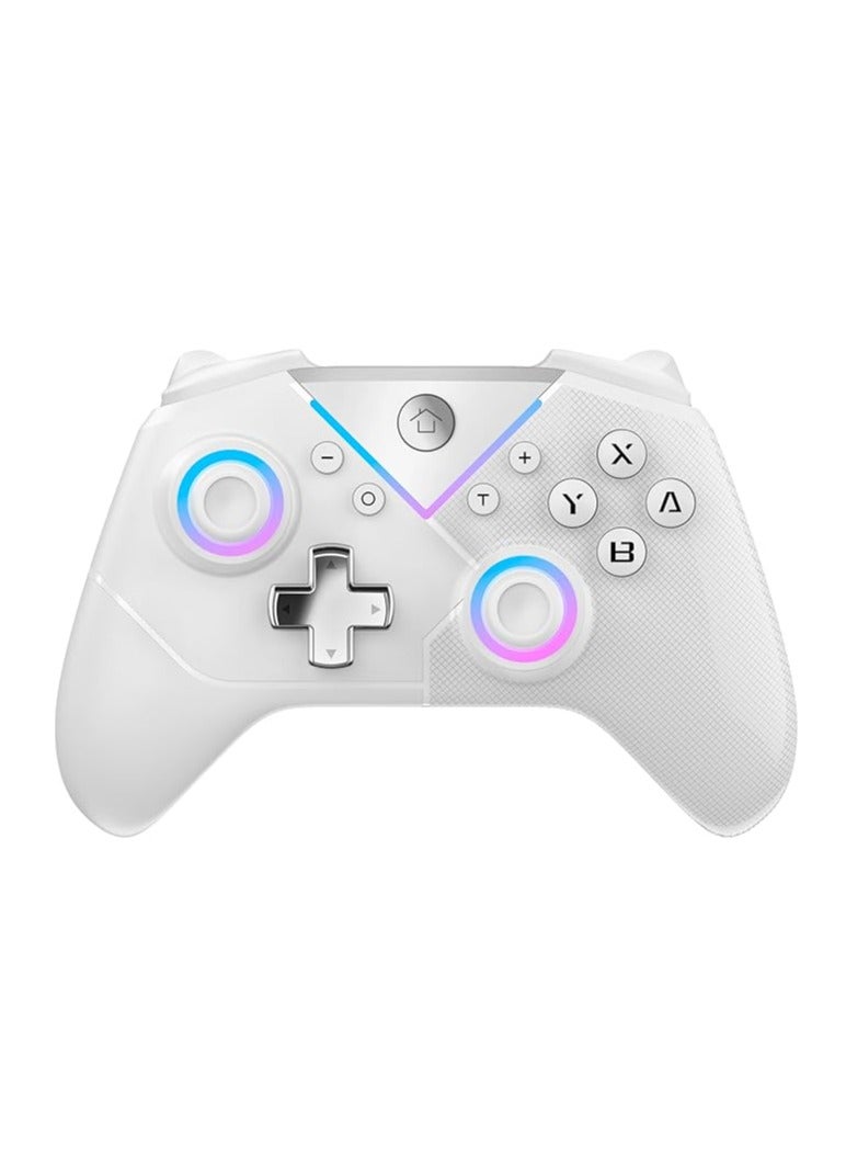وحدة تحكم سويتش لأجهزة ويندوز/سويتش/آي أو إس/أندرويد/ستيم، وحدة تحكم برو لاسلكية مزودة بمحرك اهتزاز مزدوج، وضع توربو، ماكرو، إضاءة RGB، وضع اتصال مزدوج (سلكي/بلوتوث) (باللون الأبيض) - Image 1